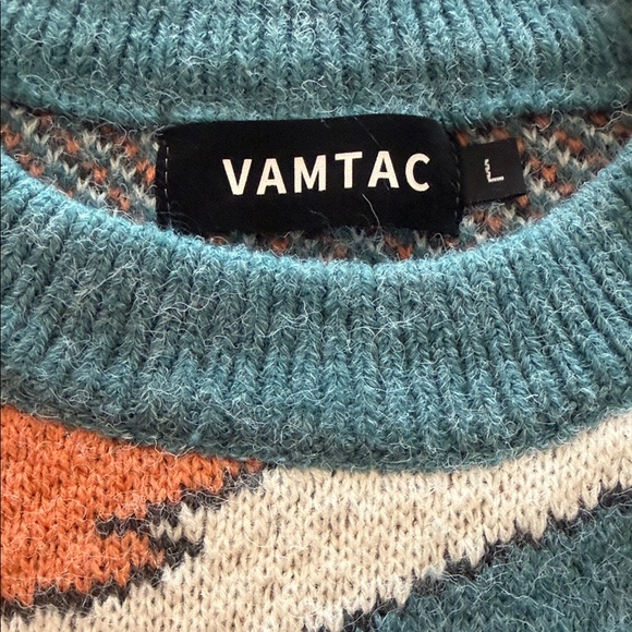 Men's Dinosaur Crewneck Sweater - Teal and Pink - Picture 2 of 14